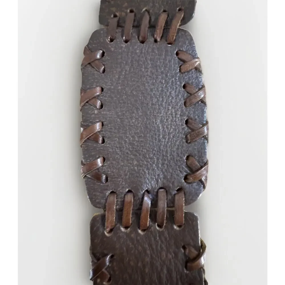 Unisex Stitched Leather Belt Brown Distressed 33-36” Waist 2” Wide